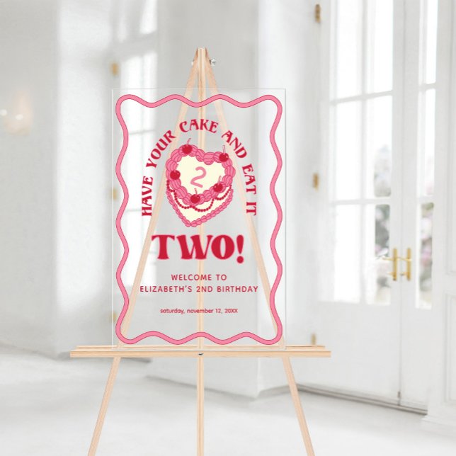 Prenez votre gâteau et mangez-le deux Anniversaire (Have Your Cake and Eat it Two Birthday Welcome Acrylic Sign)