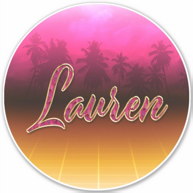 Prénom de Lauren Nom de Golden Pink Autocollant (Devant)