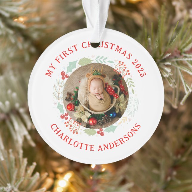 Prénom de Noël du bébé Personnalisé Nom 2 Photo (Arbre)