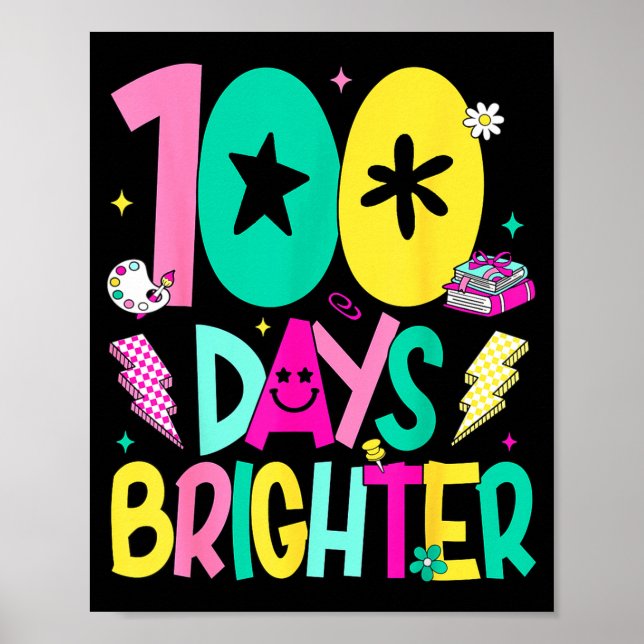 Preppy 100 Days Brighter Happy 100th Day Of School Poster (Vorne)