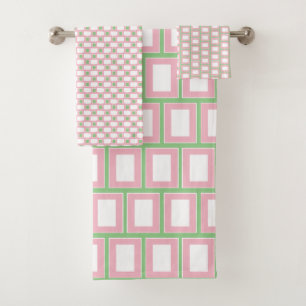 Préppy 1980 rose blanc vert Motif géométrique