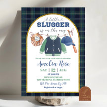  Preppy a little slugger baseball Baby Shower Invi