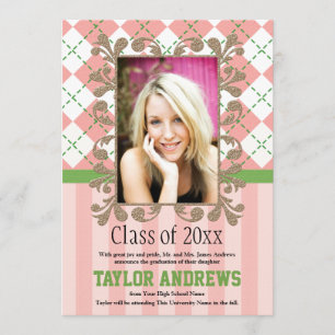 Preppy Abschluss-Einladungs-Mitteilungs-Rosa Einladung