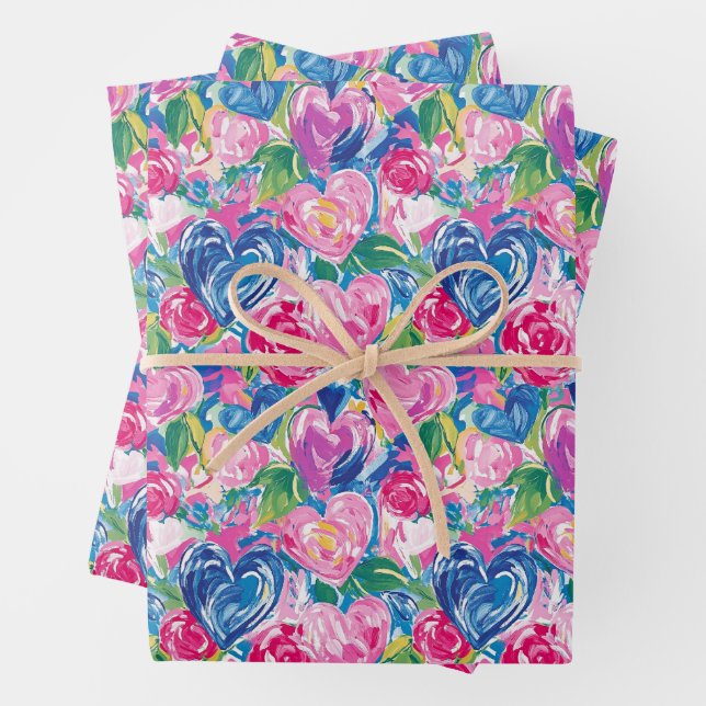 Preppy Abstrakt Hearts Wrapping Paper Geschenkpapier Set (Beispiel)