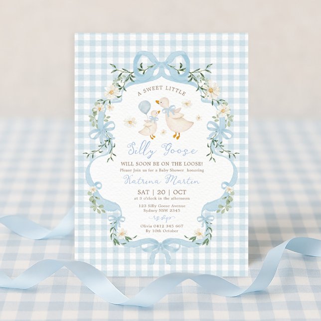 Preppy Albern Goose Blue Bow Boy Baby Showdusche Einladung (Von Creator hochgeladen)