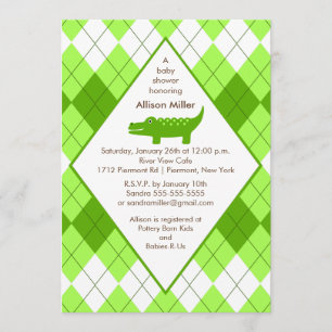 Préppy Alligator Baby shower Invitation verte