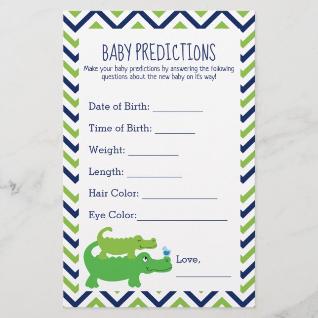 Preppy Alligator Baby Shower Predictions Card (Vorderseite)