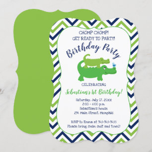 Preppy Alligator Crocodile Boy Invitation Annivers