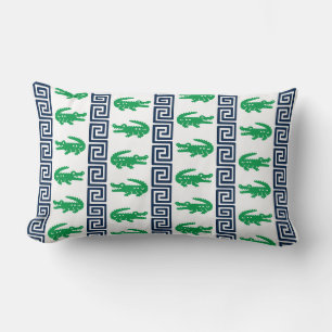 Preppy-Alligator-Greek-Key-Streifen – Grün & Navy Lendenkissen