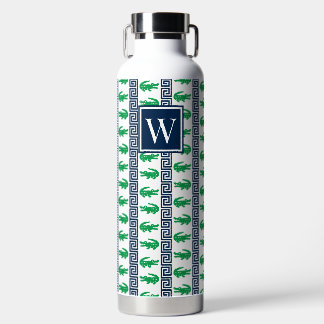 Preppy Alligator Greek Key Stripe – Green & Navy Trinkflasche