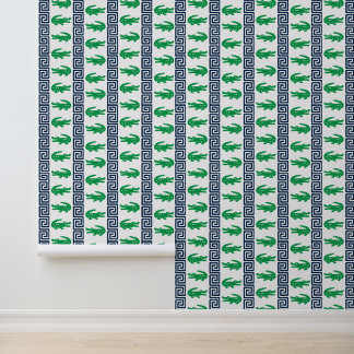 Preppy Alligator Greek Key Stripe - Navy & Green Tapete