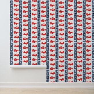 Preppy Alligator Greek Key Stripe - Navy & Red Tapete