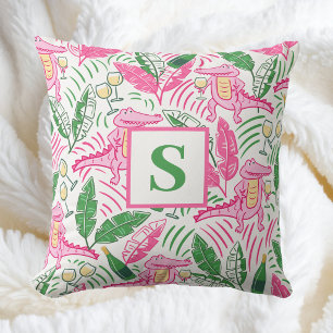 Preppy Alligator Wine Pink Green Monogram Kissen