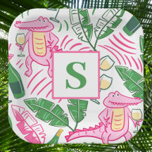 Preppy Alligator Wine Pink Green Monogram
