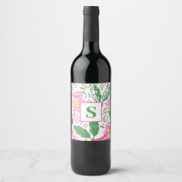 Preppy Alligator Wine Pink Green Monogram Weinetikett