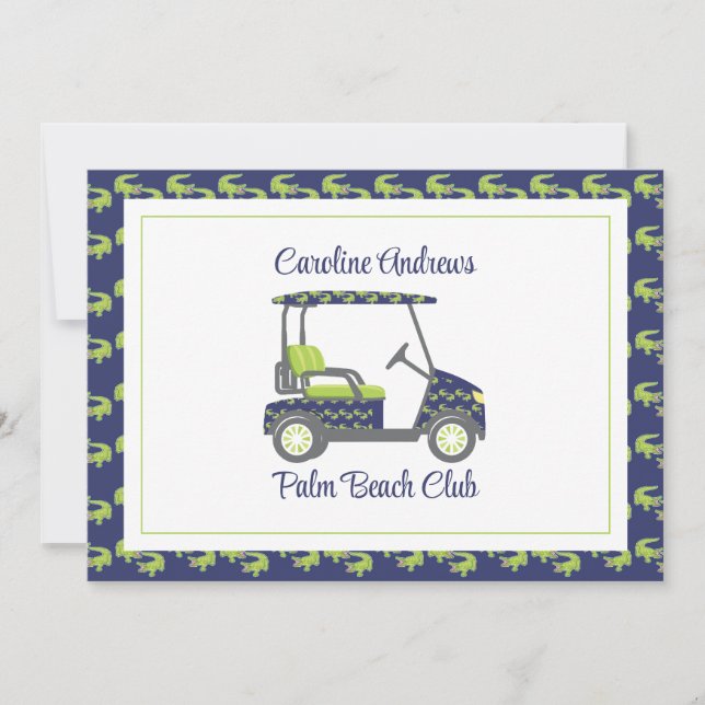 Preppy Alligators Palm Beach Golf Cart Dankeskarte (Vorderseite)