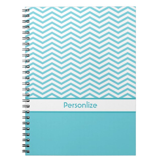 Preppy Aqua Blue und White Chevrons mit Namen Notizblock (Vorderseite)