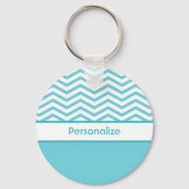 Preppy Aqua Blue und White Chevrons mit Namen Schlüsselanhänger