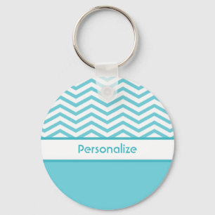 Preppy Aqua Blue und White Chevrons mit Namen Schlüsselanhänger