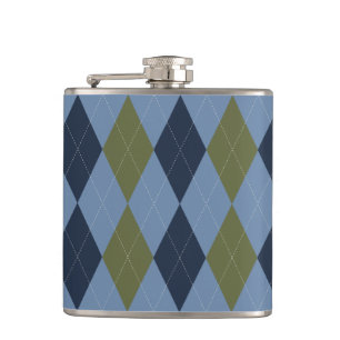 Preppy Argyle-Rauchblau Grün Marine Personalisiert Flachmann