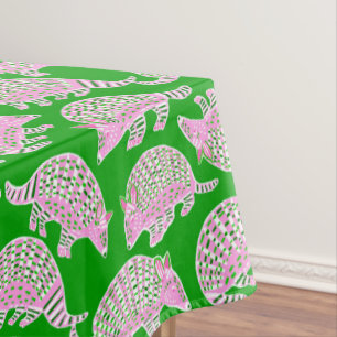 Preppy Armadillos Pink Green Tischdecke