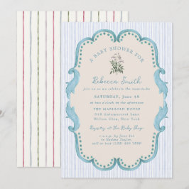 Preppy Baby Boy Blue Grandmillennial Baby Shower Einladung