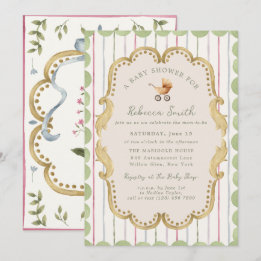 Preppy Baby Carriage Grandmillennial Baby Shower Einladung
