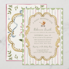 Preppy Baby Carriage Grandmillennial Baby Shower Einladung