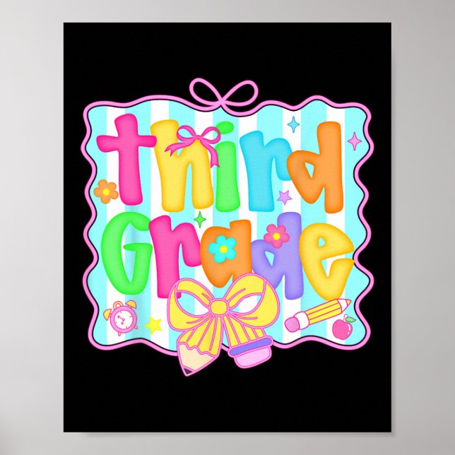 Preppy Back To School 3rd Grade Coquette Bow Girls Poster (Vorne)