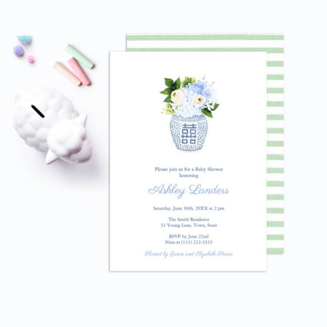 Preppy Bale Green White Gender Neutral Baby Dusche Einladung (Von Creator hochgeladen)