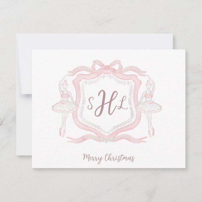 Preppy Ballet Monogram Foto Weihnachtskarte Mitteilungskarte (Vorderseite)