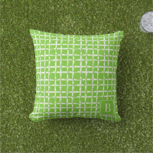 Preppy Bamboo – Limettengrüner Küstenmonogramm Kissen