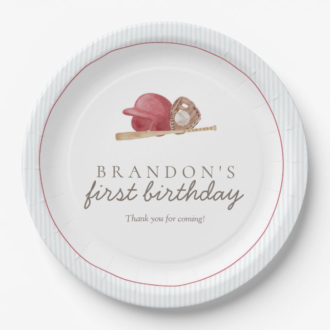 Preppy Baseball First Birthday Elegant Party Pappteller (Vorderseite)