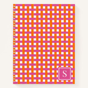 Preppy Basket Weave – Hot Pink & Orange Monogram Notizbuch