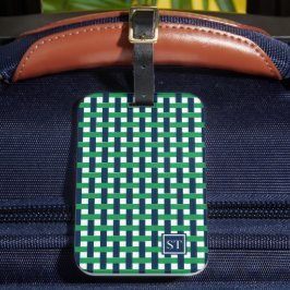 Preppy Basket Weave – Navy & Green Monogram Gepäckanhänger