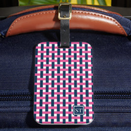 Preppy Basket Weave – Navy & Hot Pink Monogramm Gepäckanhänger