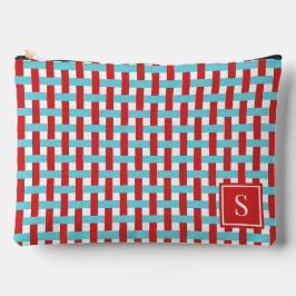 Preppy Basket Weave – Red & Turquoise Monogram Zubehörtasche
