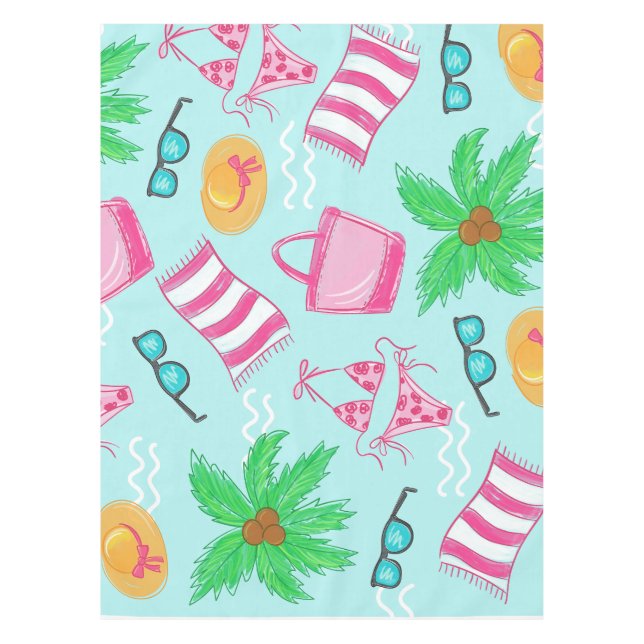 Preppy Beach Bikini Handtuchpalme Handtuch Tischdecke (Vorderseite)