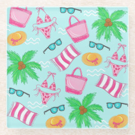 Preppy Beach Bikini Handtuchpalme Handtuchbeutel Glasuntersetzer