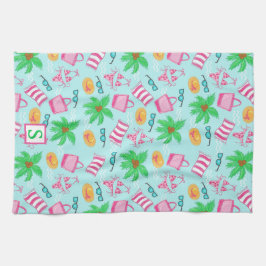Preppy Beach Coastal Monogram Blue Geschirrtuch