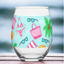 Preppy Beach Girl's Weekend Bikini Palm Tree Weinglas Ohne Stiel