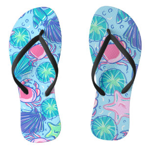 Preppy Beach Muschel Crab Ocean Flip Flops