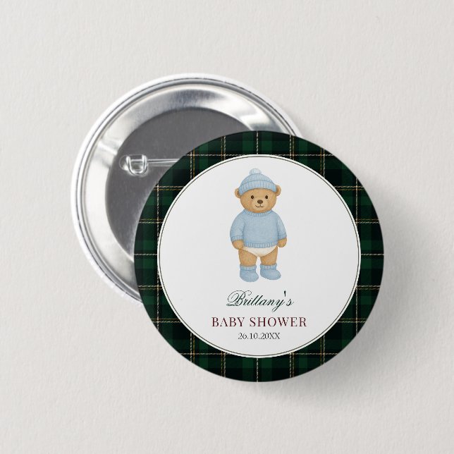 Preppy Bear Baby Shower Button (Vorne & Hinten)