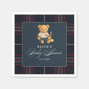 Preppy Bear Baseball Navy Blue Baby Dusche Napkins Serviette