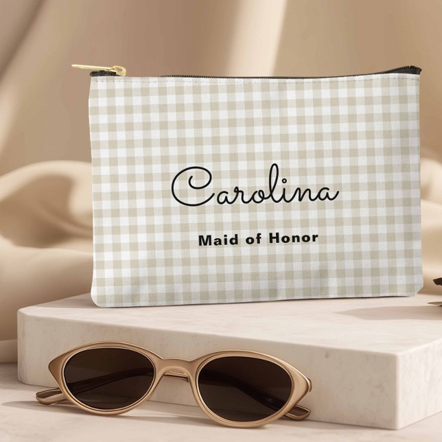 Preppy Beige Checkered Bridesmaid Travel Zubehörtasche (Von Creator hochgeladen)
