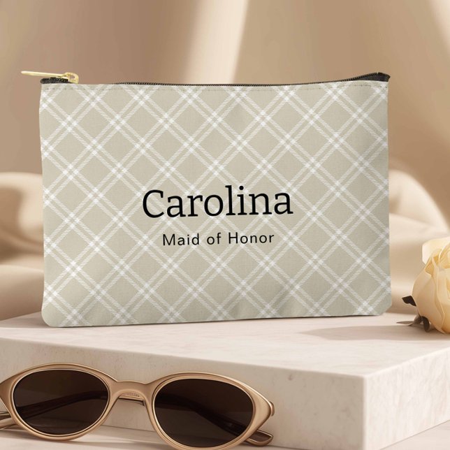 Preppy Beige Kariert Bridesmaid Travel Zubehörtasche (Beige Plaid Travel Pouch Makeup Bag)