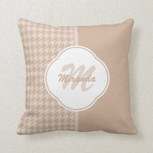 Preppy Beige und TAN-Hahnentrittmuster-Monogramm Kissen