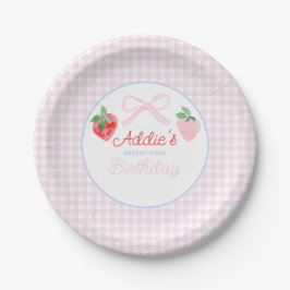 Preppy Berry First Birthday Watercolor Strawberrie Pappteller