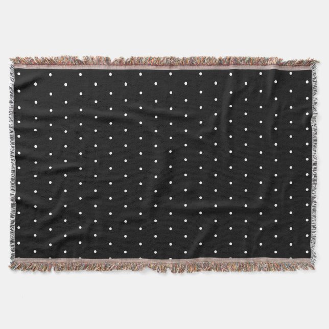 Preppy Black and White Tiny Polka Dots Muster Decke (Vorderseite)