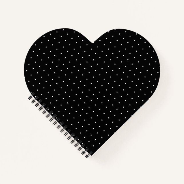 Preppy Black and White Tiny Polka Dots Muster Notizbuch (Vorderseite)